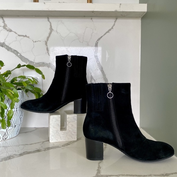 Earth Sparta  Suede Leather  Block Heel Braided  Zipper Ankle Bootie- Size 6 - Picture 2 of 12